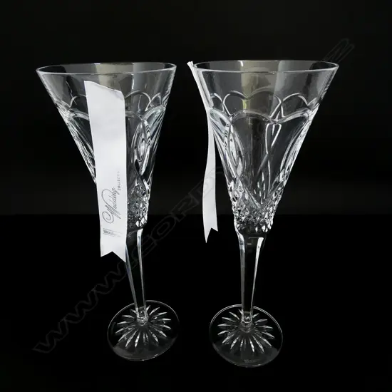PR TALL WATERFORD CRYSTAL ‘WEDDING’ TOAST CHAMPAGNE FLUTES w. CARE CARD, H.260mm