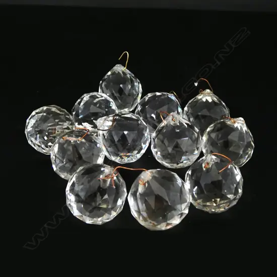 12 VINTAGE QUALITY CUT CRYSTAL FACETED BALLS FOR HANGING, Dia. 40mm