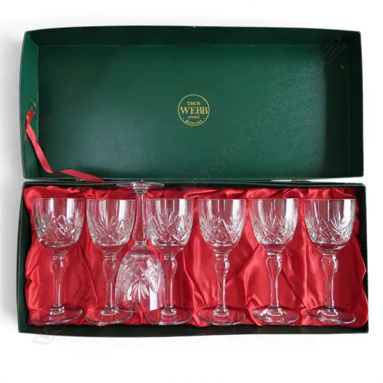 7 WEBB CRYSTAL WINE GLASSES H.180mm, BOXED