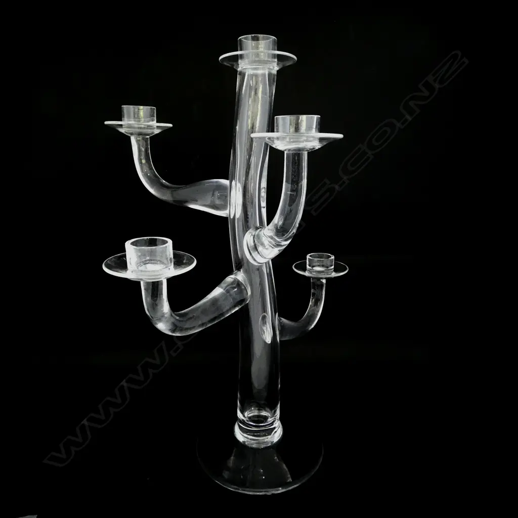 TALL VINTAGE CLEYBERGH BELGIUM FIVE ARM GLASS CANDELABRA, SIGNED c.1960’s/1970’s, H.500mm W.34mm Image 1++