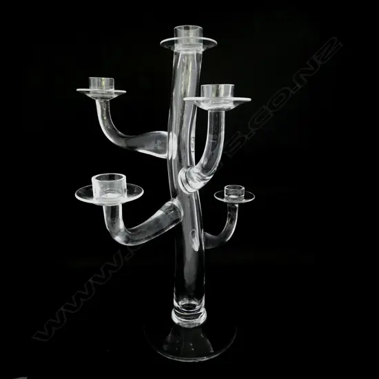 TALL VINTAGE CLEYBERGH BELGIUM FIVE ARM GLASS CANDELABRA, SIGNED c.1960’s/1970’s, H.500mm W.34mm