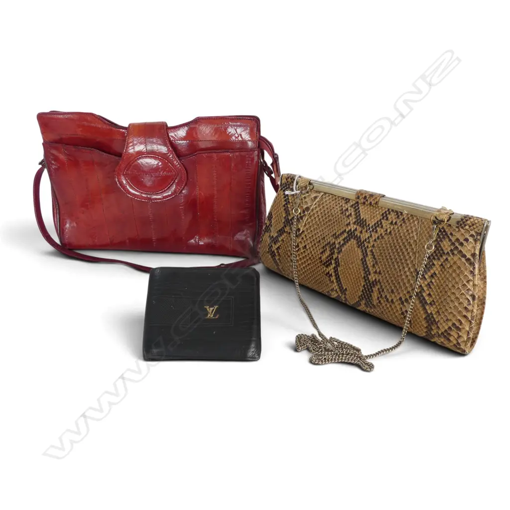2 HANDBAGS - SNAKESKIN 'ARPEL' & EEL SKIN + LV WALLET (WEAR) Image 1++