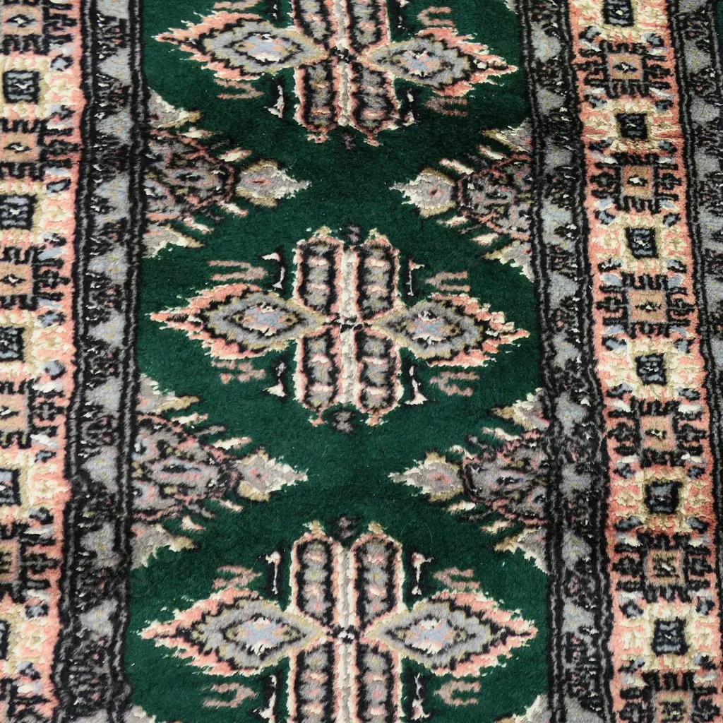 HAND KNOTTED WOOL PILE RUG (GREEN  & PINK TONED)  1020 X 630MM Image 1++