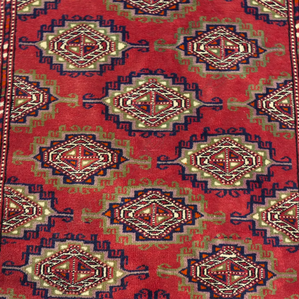 VINTAGE AFGHAN TURKOMAN BOKHARA ALL WOOL RUG. Silky finish. 1500 x 990mm Image 1++
