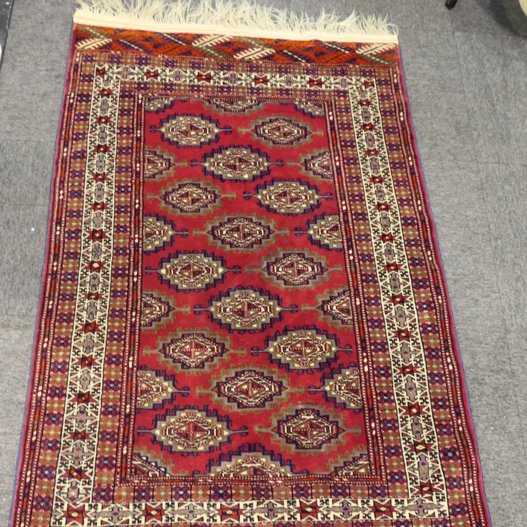 VINTAGE AFGHAN TURKOMAN BOKHARA ALL WOOL RUG. Silky finish. 1500 x 990mm Image 1++