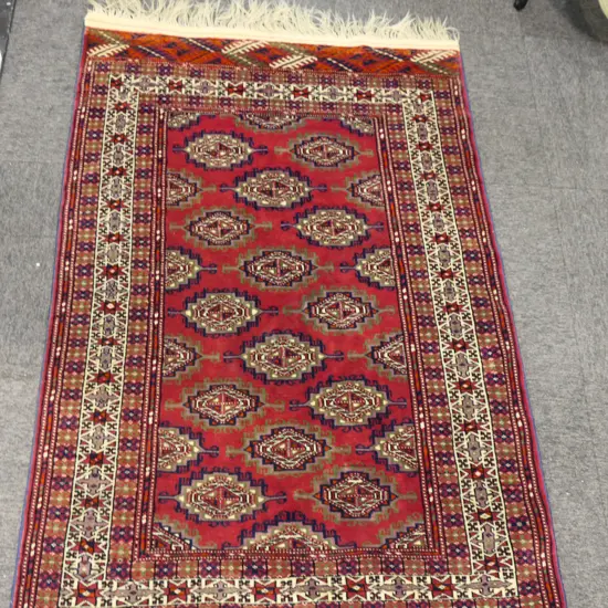 VINTAGE AFGHAN TURKOMAN BOKHARA ALL WOOL RUG. Silky finish. 1500 x 990mm