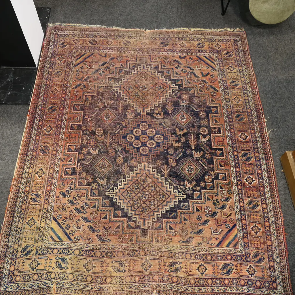 VINTAGE PERSIAN HAND KNOTTED ALL WOOL RUG faults 1800x1440mm Image 1++