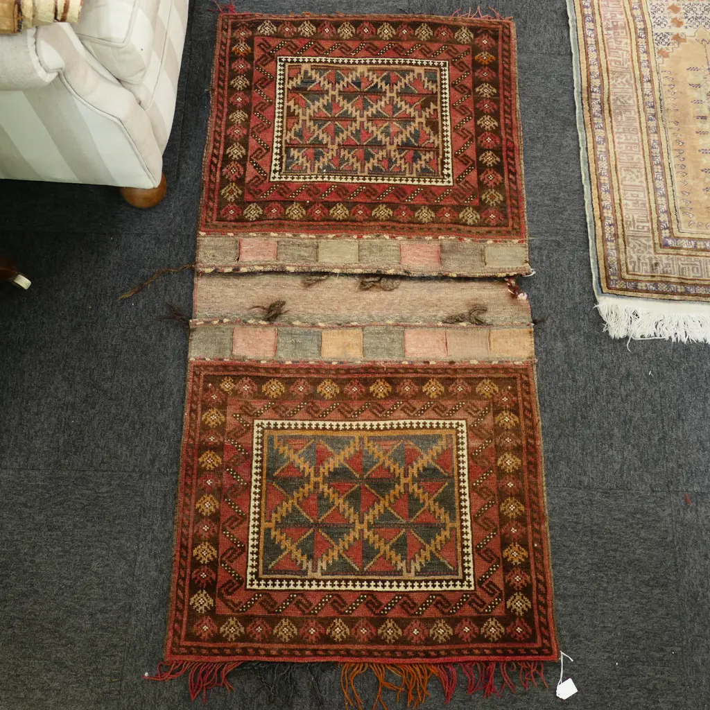 HAND KNOTTED AFGHAN TRIBAL DOUBLE SADDLE BAG with tassel fringe. 1400 X 700mm  Image 1++