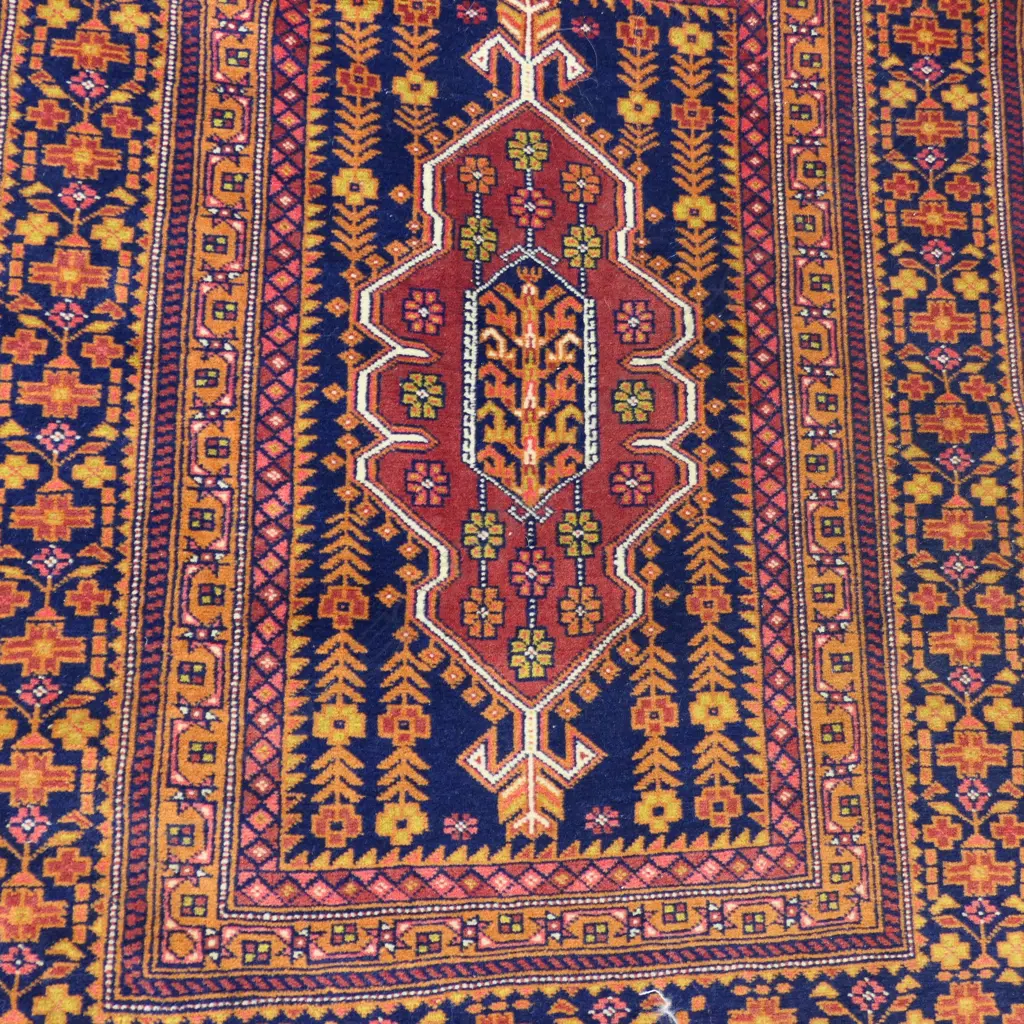 VINTAGE AFGHAN TRIBAL BALUCHI ALL WOOL RUG with wide kelim fringe. 1700 x 940mm Image 1++