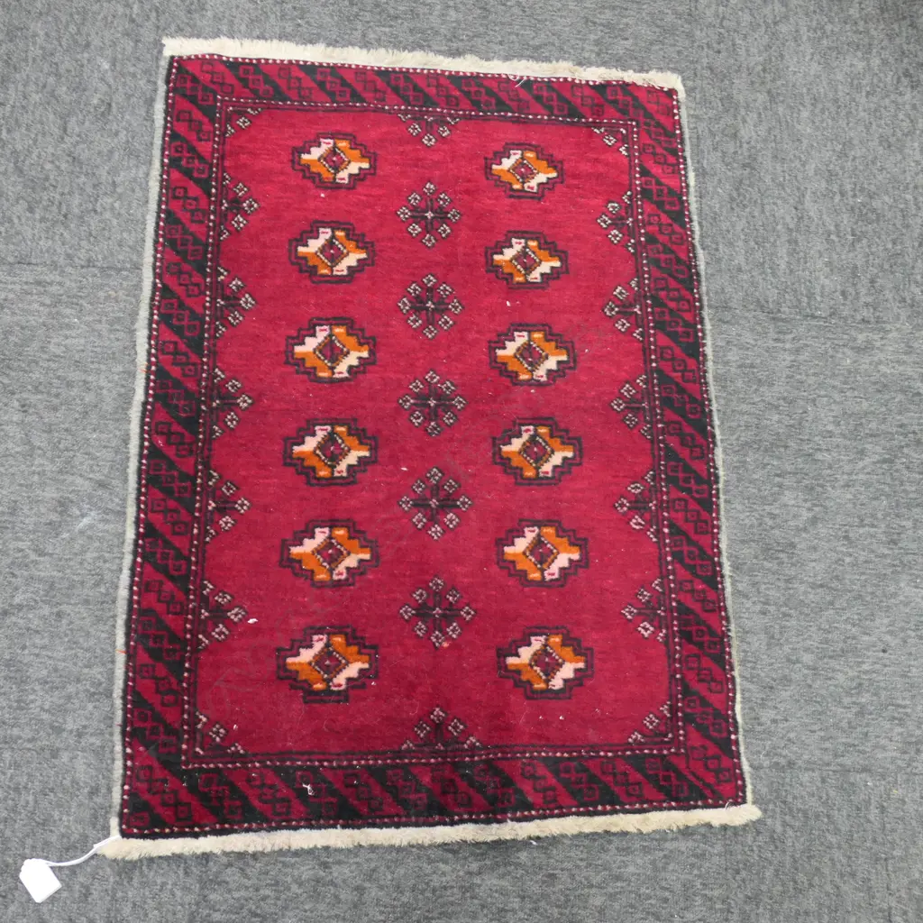 HAND KNOTTED WOOL PILE RUG (RED TONES)  880 X 610MM Image 1++
