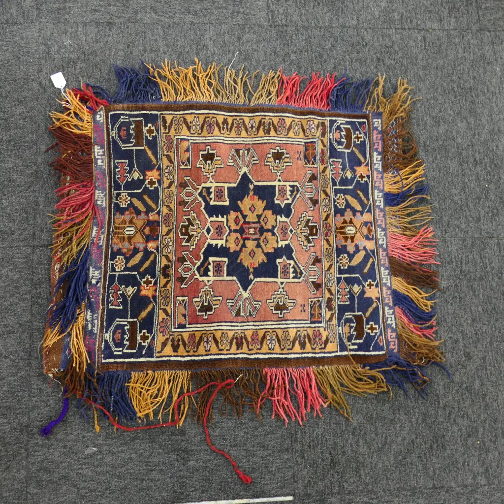 HAND KNOTTED AFGHAN TRIBAL SADDLE BAG/ CUSHION COVER with tassel fringe. 700 x 600mm  Image 1++