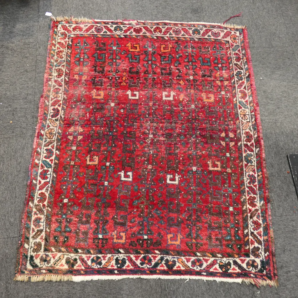 VINTAGE HAND KNOTTED ALL WOOL RUG 1450x1170mm Image 1++