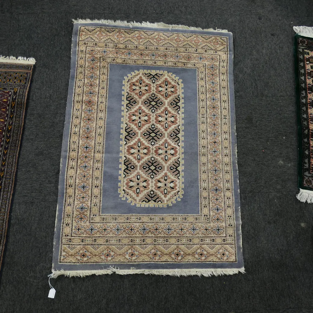 HAND KNOTTED WOOL PILE RUG (BLUE GROUND)  1230 X 830MM (FAULTS) Image 1++