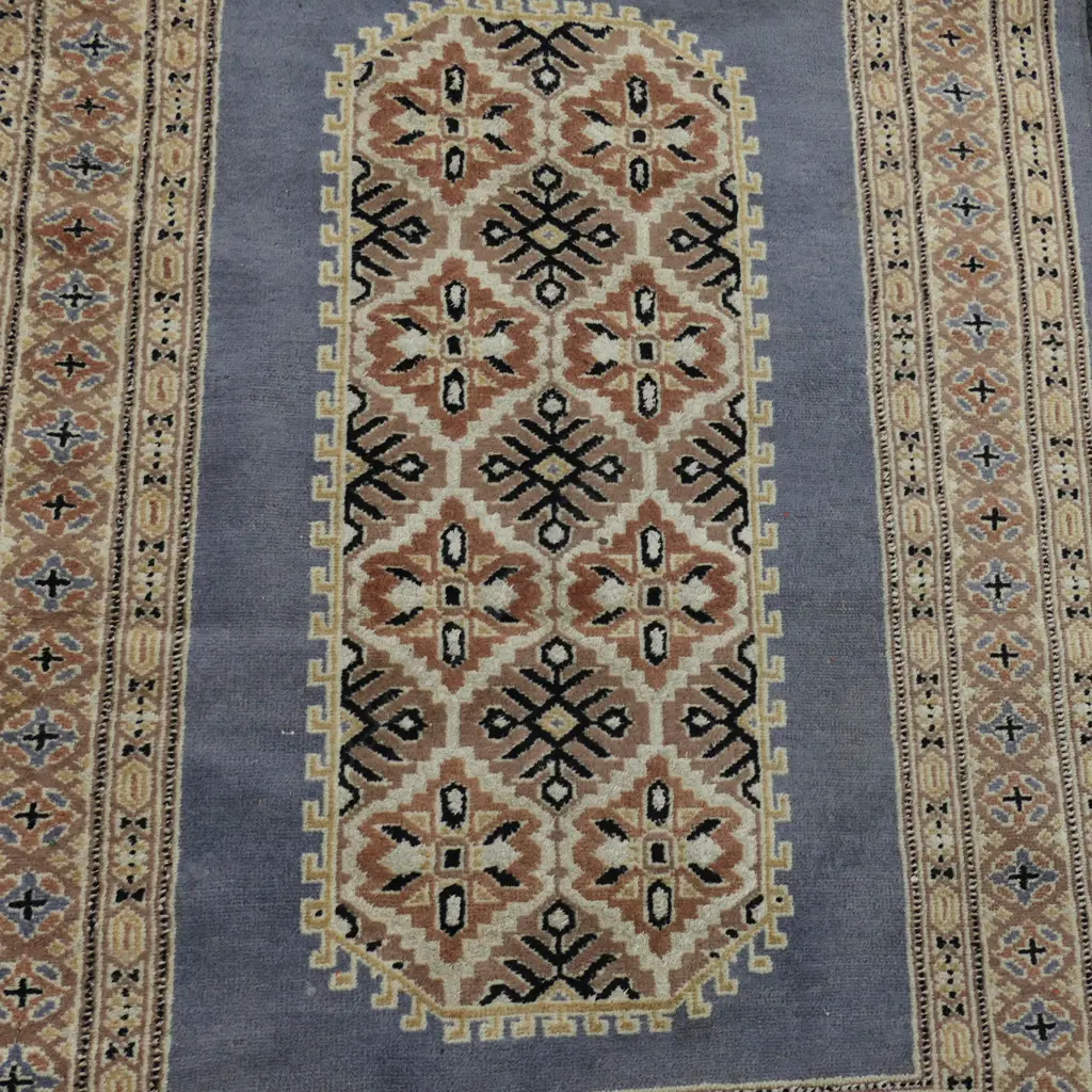 HAND KNOTTED WOOL PILE RUG (BLUE GROUND)  1230 X 830MM (FAULTS) Image 1++