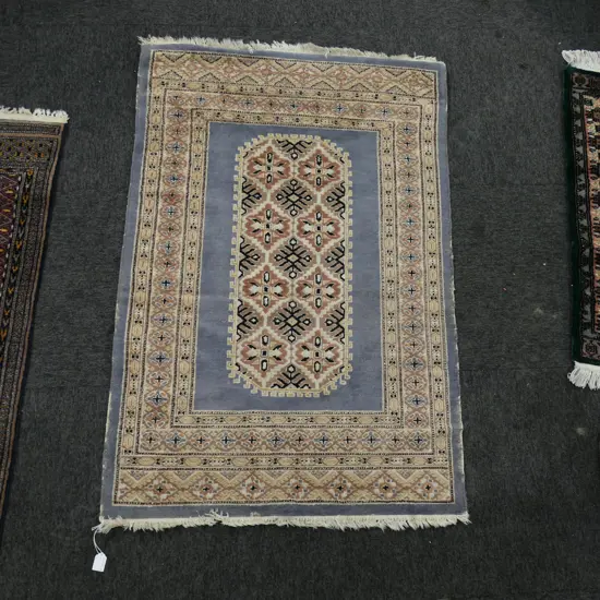 HAND KNOTTED WOOL PILE RUG (BLUE GROUND)  1230 X 830MM (FAULTS)
