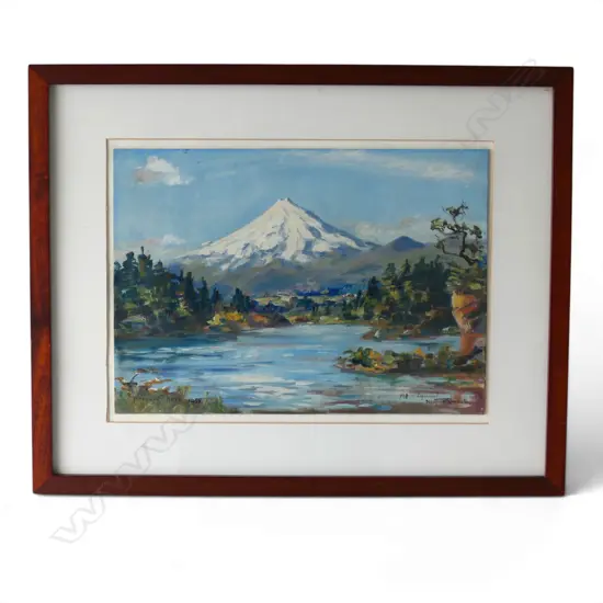 BERNARD ARIS, 'MT EGMONT, NEW PLYMOUTH', OIL ON CANVASBOARD, SIGNED AND DATED 1955, 255 X 350MM
