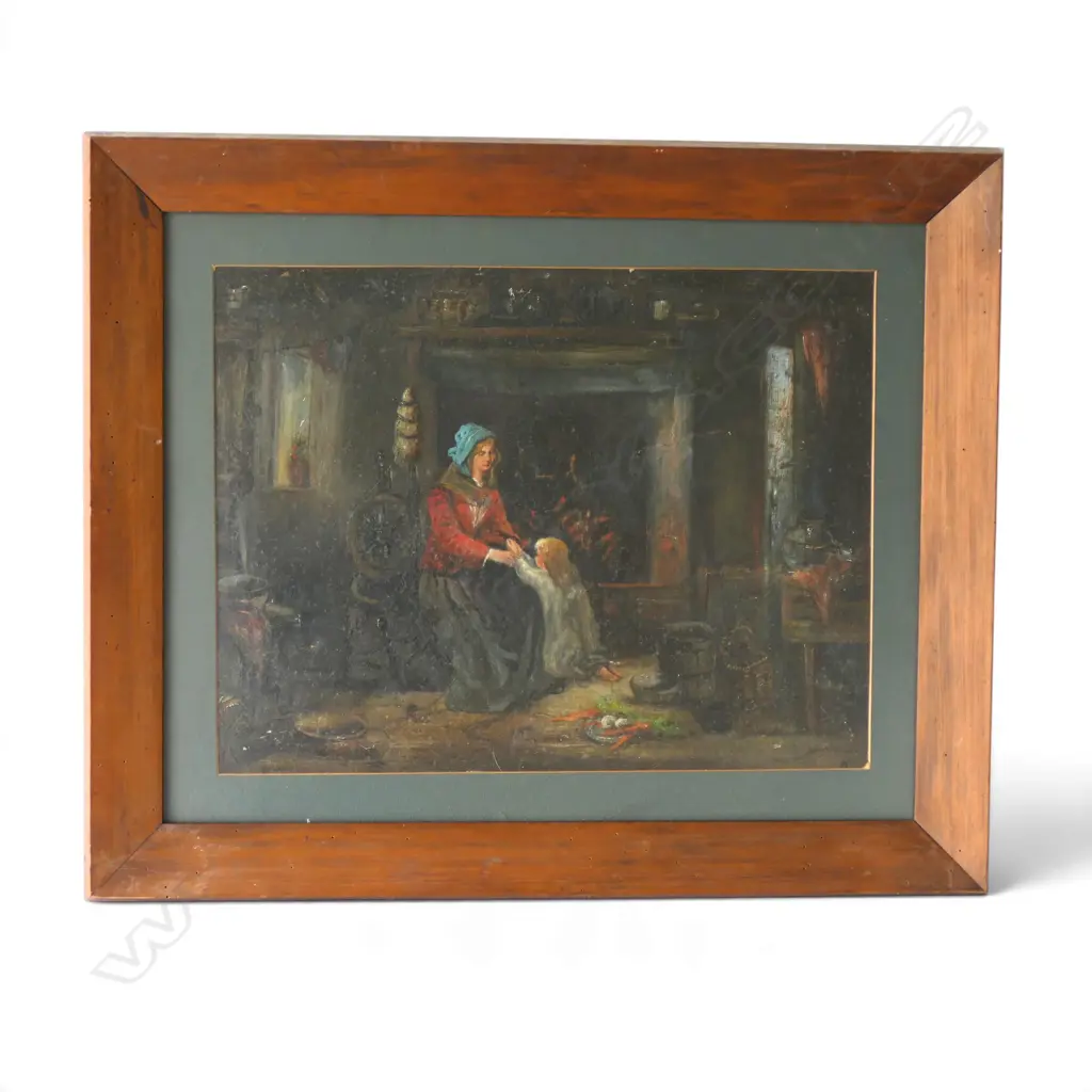 19TH CENTURY ARTIST UNKNOWN, COTTAGE INTERIOR, OIL ON CANVAS, 330 X 425MM FRAMED UNDER GLASS(TEARS TO CANVAS) Image 1++