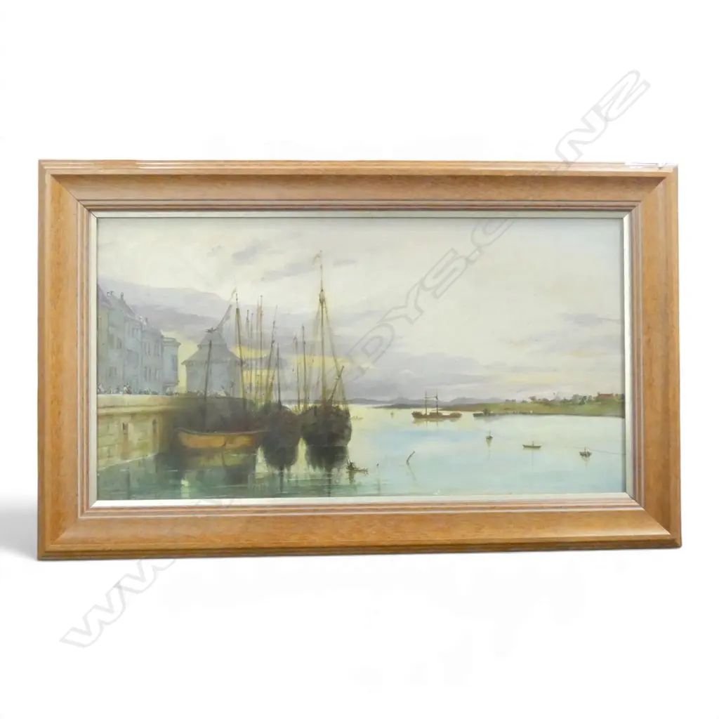 ARTIST UNKNOWN, HARBOUR SCENE, OIL ON BOARD 220x420mm Image 1++