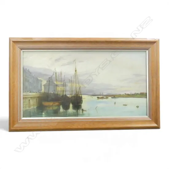 ARTIST UNKNOWN, HARBOUR SCENE, OIL ON BOARD 220x420mm