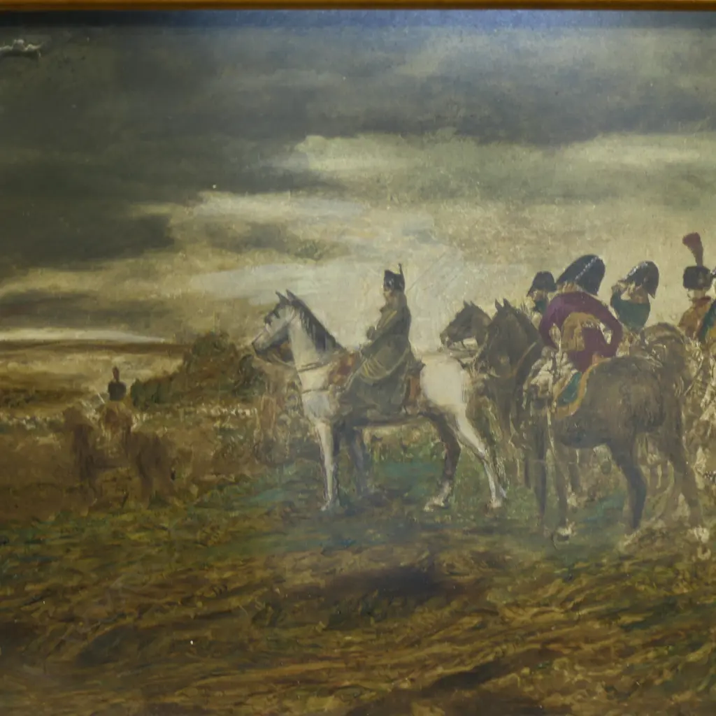 19TH CENTURY? ARTIST UNKNOWN, TWO NAPOLEONIC WAR SCENES, GOUACHE,135x200mm (NOTE PAINT FLAKING IN ONE CORNER) Image 1++