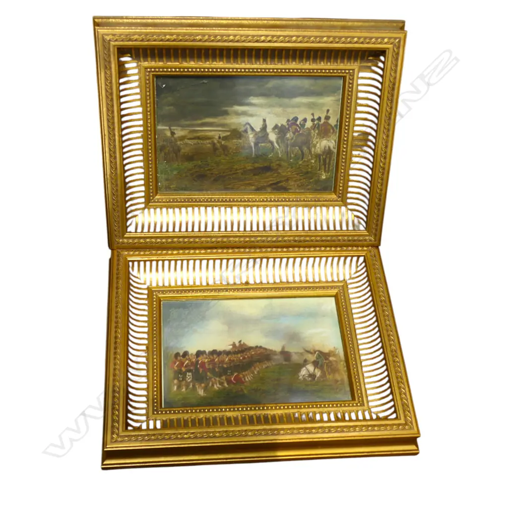 19TH CENTURY? ARTIST UNKNOWN, TWO NAPOLEONIC WAR SCENES, GOUACHE,135x200mm (NOTE PAINT FLAKING IN ONE CORNER) Image 1++