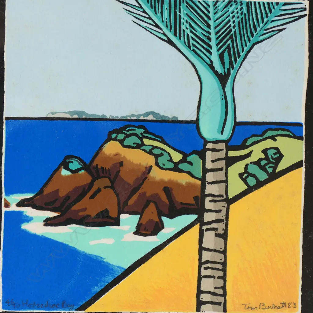 TOM BURNETT 'HORSESHOE BAY' SCREENPRINT 46/90, SIGNED, 215 X 205MM  (NOTE: SOME FOXING) Image 1++