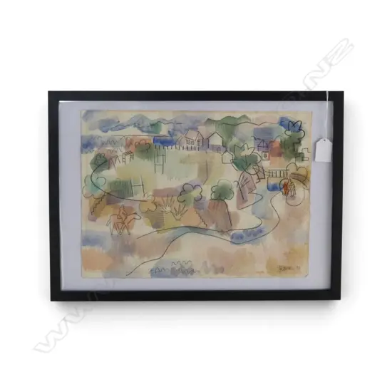 LINDSAY CROOKS, UNTITLED (TOWN SCENE) 1988, PENCIL AND WATERCOLOUR, SIGNED, 260 X 340MM