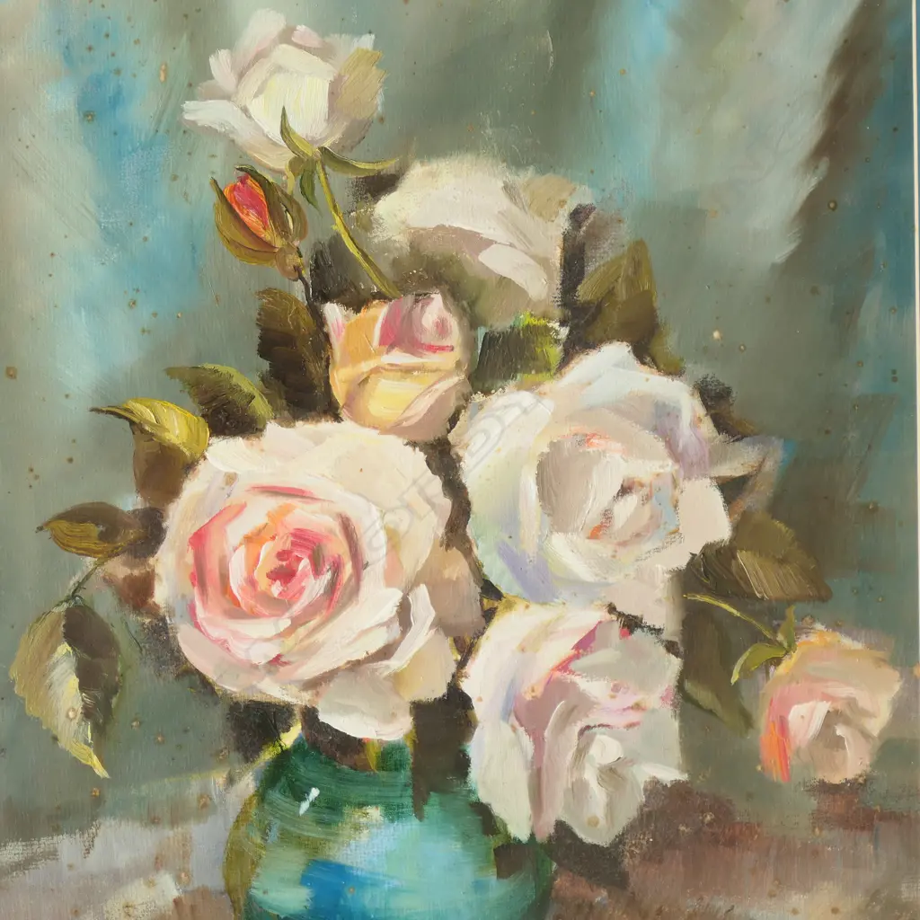 FLORENCE M LUXFORD, FLORAL STILL LIFE, OIL ON CANVAS, 480x370mm.... Image 1++