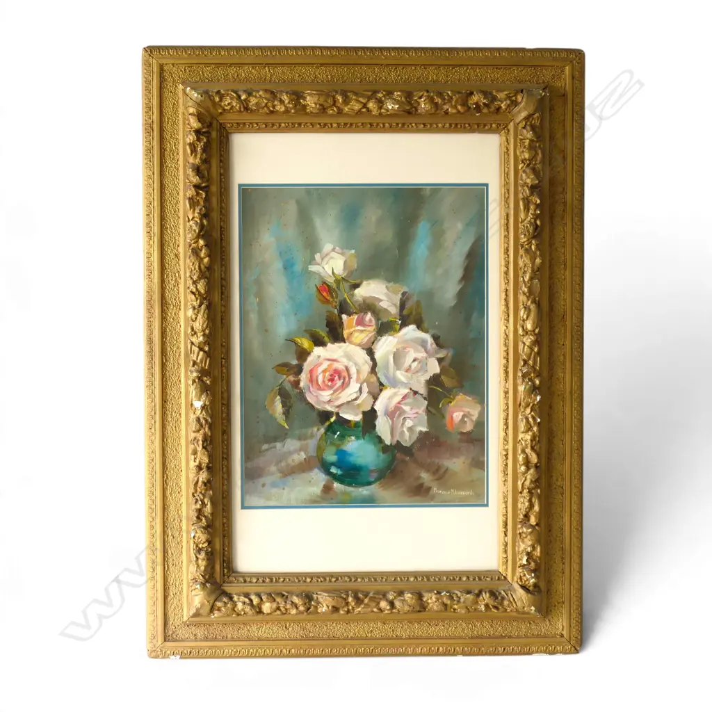 FLORENCE M LUXFORD, FLORAL STILL LIFE, OIL ON CANVAS, 480x370mm.... Image 1++