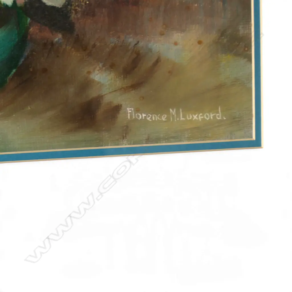 FLORENCE M LUXFORD, FLORAL STILL LIFE, OIL ON CANVAS, 480x370mm.... Image 1++