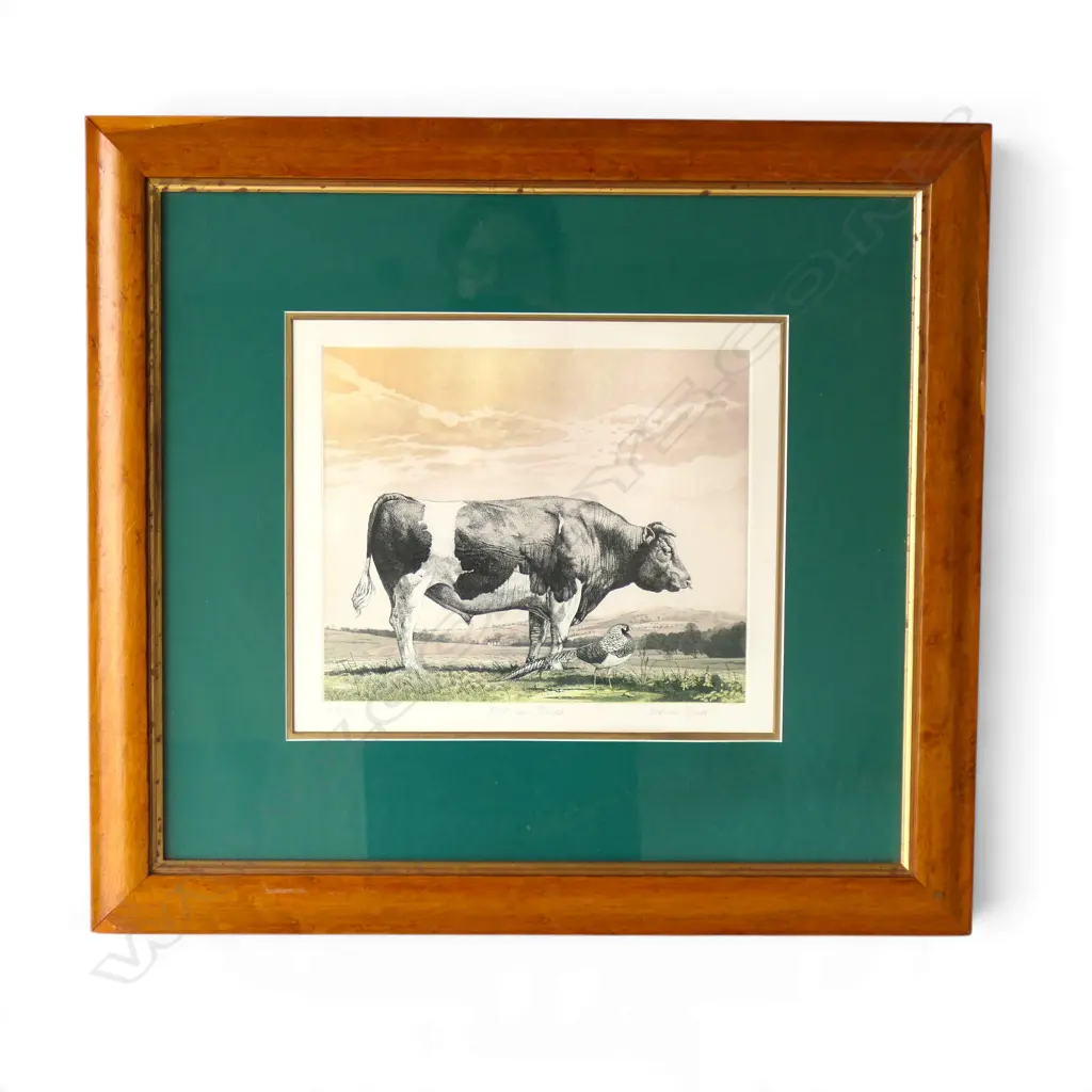 SIMON BULL 'FRIESAN BULL' ETCHING 148/200 290x340mm frame veneer losses Image 1++