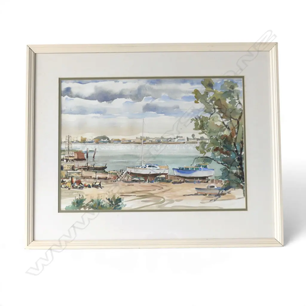 M. F. STRINGFIELD 'SULPHUR POINT TAURANGA' WC, SIGNED & DATED 1969 340x480mm Image 1++