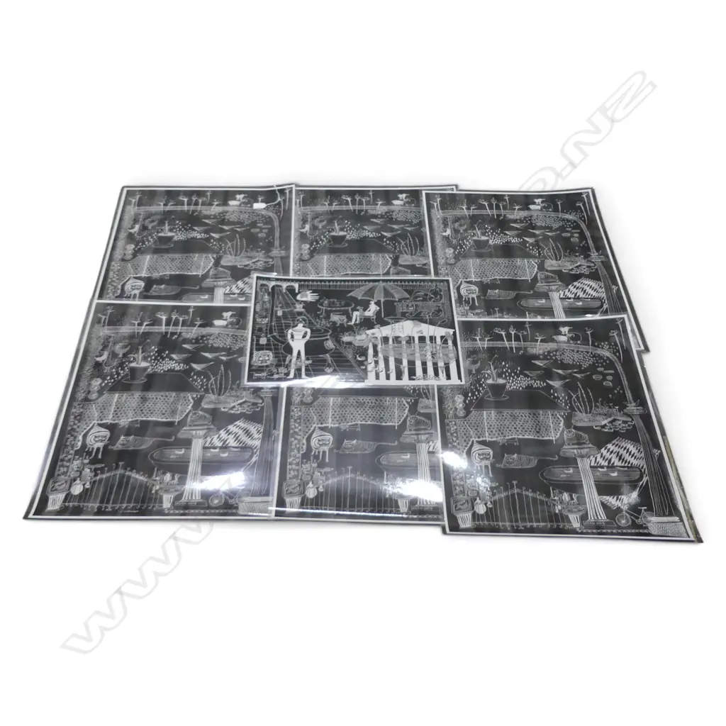 6 GUY NGAN LAMINATED PRINTS of 1950's artworks: 4 the same 650 x 490mm Image 1++
