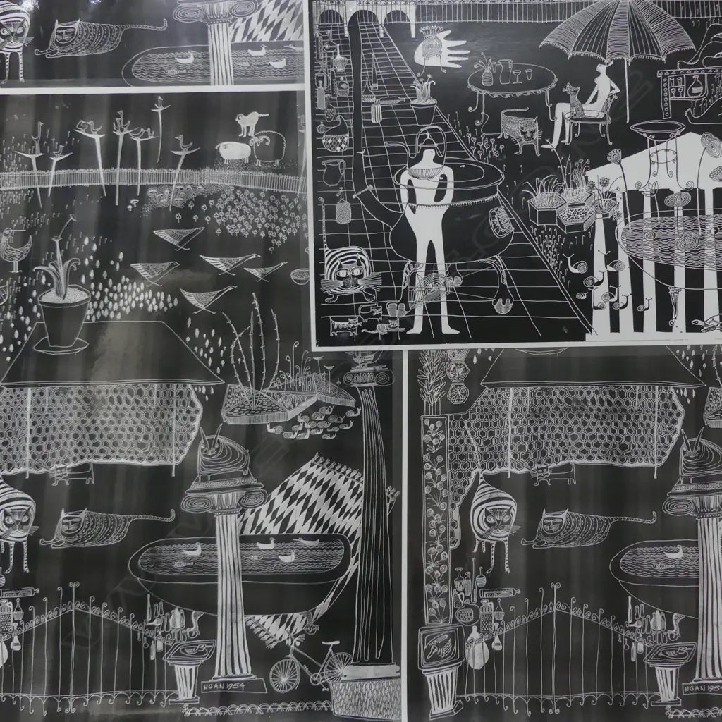 6 GUY NGAN LAMINATED PRINTS of 1950's artworks: 4 the same 650 x 490mm Image 1++