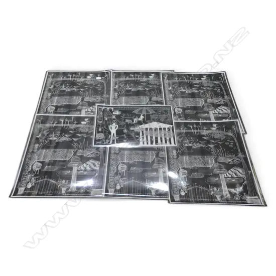 6 GUY NGAN LAMINATED PRINTS of 1950's artworks: 4 the same 650 x 490mm