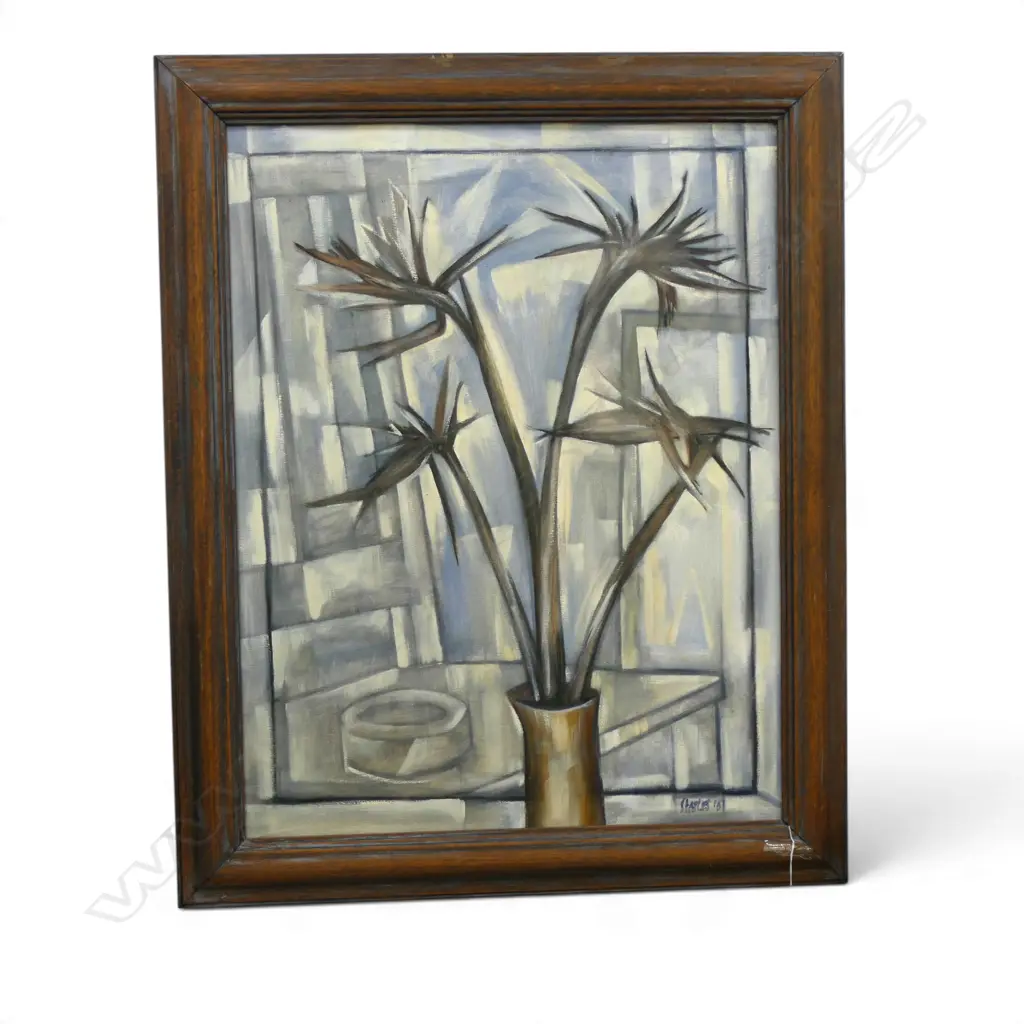 ROGER STAPLES, BIRD OF PARADISE STILL LIFE, ACRYLIC ON CANVAS, SIGNED & DATED '01 900x690mm Image 1++