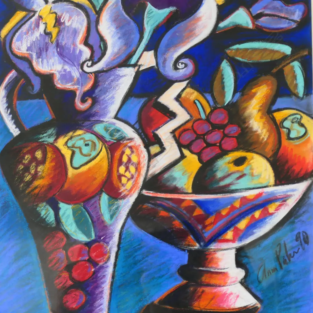 ANNA PALMER, STILL LIFE WITH FRUIT AND VASE 1990, PASTEL, SIGNED AND DATED, 650 X 495MM Image 1++