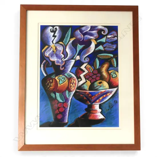 ANNA PALMER, STILL LIFE WITH FRUIT AND VASE 1990, PASTEL, SIGNED AND DATED, 650 X 495MM