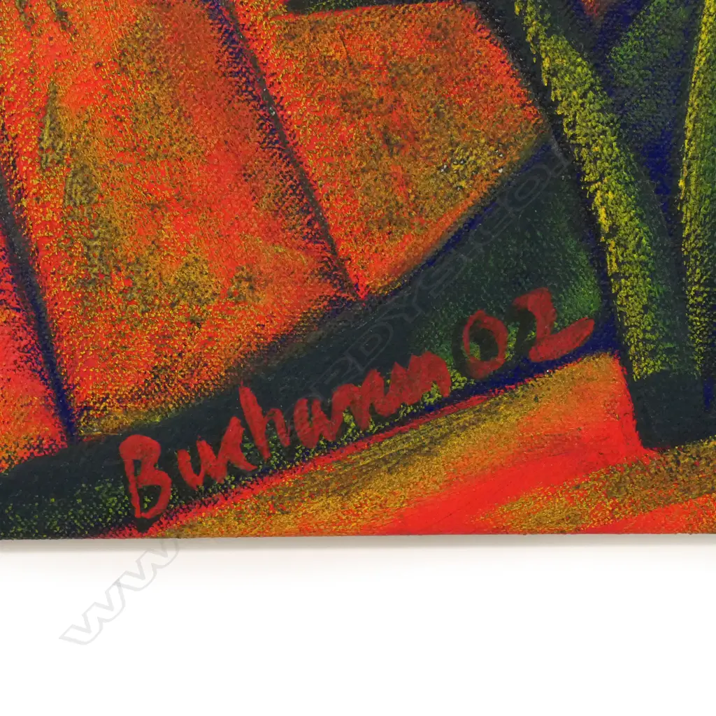 # Dean Buchanan (NZ 1952-) Untitled Landscape. Acrylic on canvas, signed and dated '02. 770 x 640mm. Image 1++