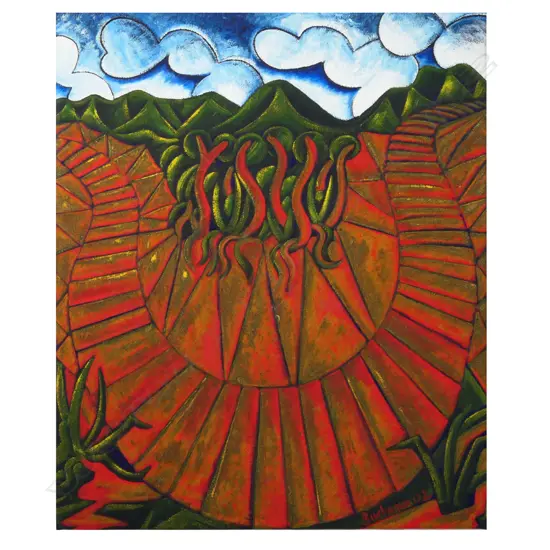 # Dean Buchanan (NZ 1952-) Untitled Landscape. Acrylic on canvas, signed and dated '02. 770 x 640mm.