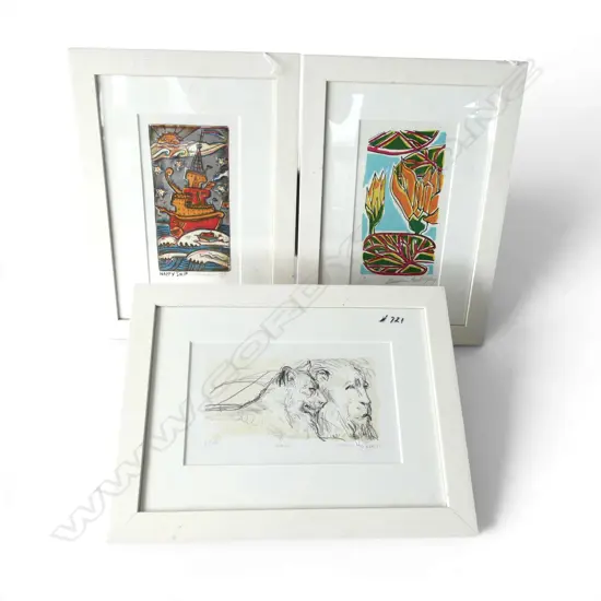 3 PRINTS; CLAUDIA POND EYLEY 19/155 230x125mm, NIGEL BROWN 'HAPPY SHIP' '96 104/150, LEWIS MILLER 'LIONS' '96 51/150