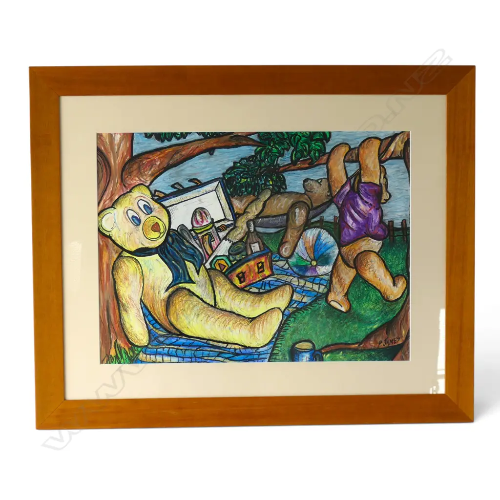 P JAMES, TEDDY BEAR'S PICNIC, PASTEL, SIGNED, 410 X 585MM Image 1++