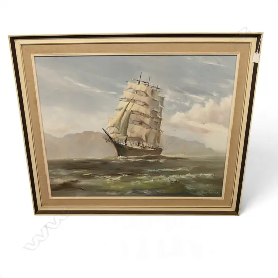 ROX PRESTNEY, SAILBOAT PAMIR, OIL ON BOARD, SIGNED & DATED '75 600x750mm