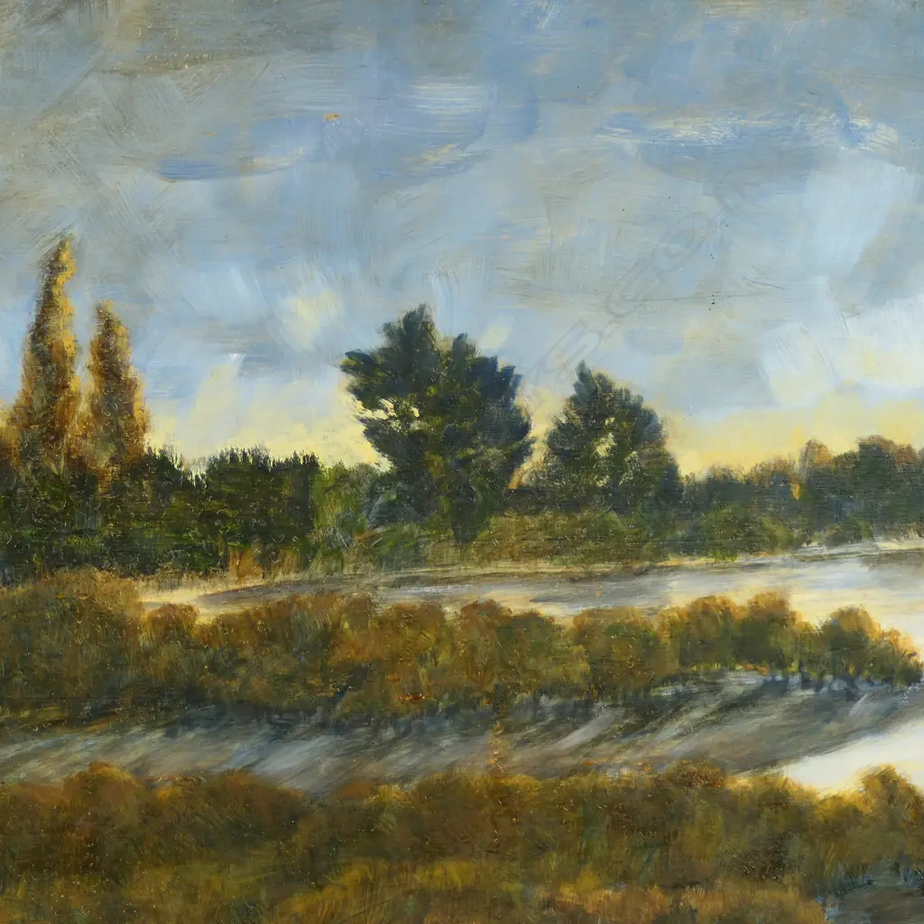 ROGER STAPLES, ESTUARY-GREY DAY, OIL ON BOARD, SIGNED & DATED 2012, 600x1200mm0 Image 1++