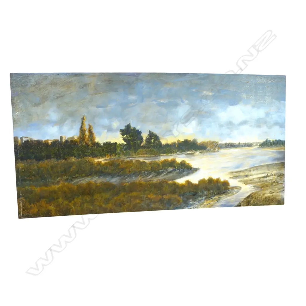 ROGER STAPLES, ESTUARY-GREY DAY, OIL ON BOARD, SIGNED & DATED 2012, 600x1200mm0 Image 1++