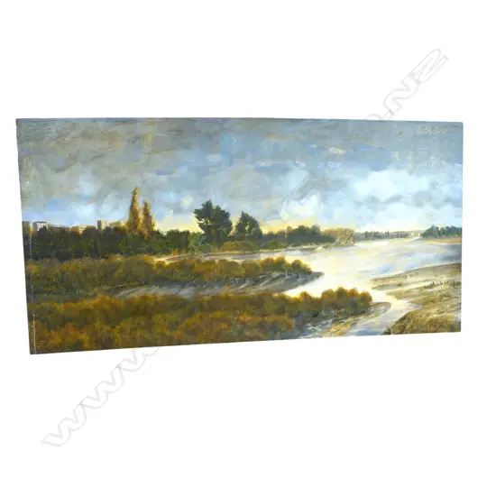 ROGER STAPLES, ESTUARY-GREY DAY, OIL ON BOARD, SIGNED & DATED 2012, 600x1200mm0