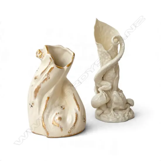 2 VASES; CROWN LYNN #590 H.160mm, BELLEEK? LIZARD H.210mm