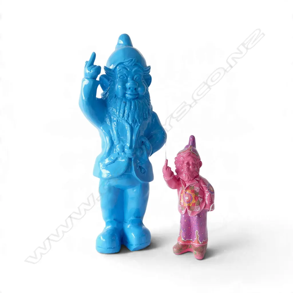 2 PAINTED GNOMES; LRG BLUE H.620mm, SML PINK H.32mm Image 1++