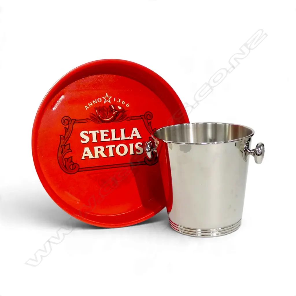 CHROMED CHAMPAGNE BUCKET + STELLA ARTOIS TRAY Dia.370mm Image 1++