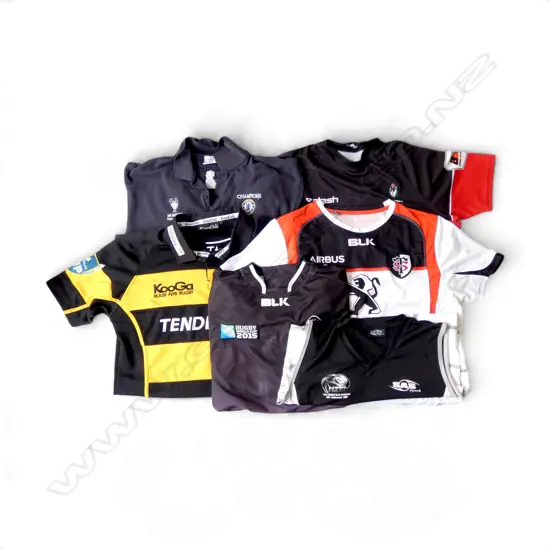 SIX SPORTS JERSEYS ' RUGBY JUMPERS INCL. FIJI RUGBY, TARANAKI ETC